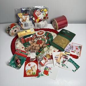 Vintage Christmas Lot Woolworth Cutouts, Yule-Rite Ornament, Ribbons & Tags